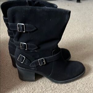 American Rag Black Suede Heeled Boots with Straps